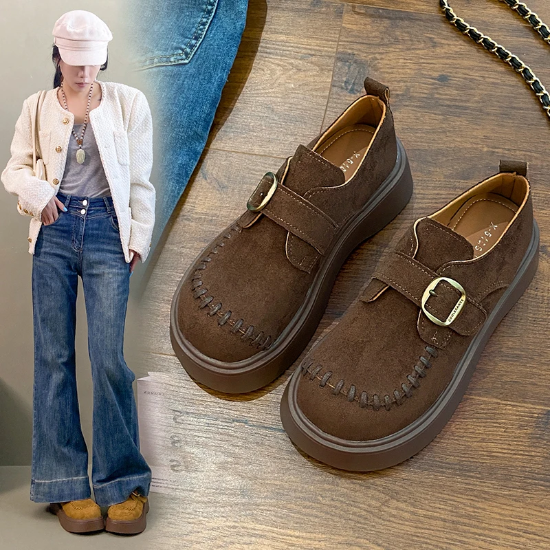 

Fall Thick-soled Retro Loafers, Slip-resistant and Durable Women's Casual Leather Shoes, Mom Shoes