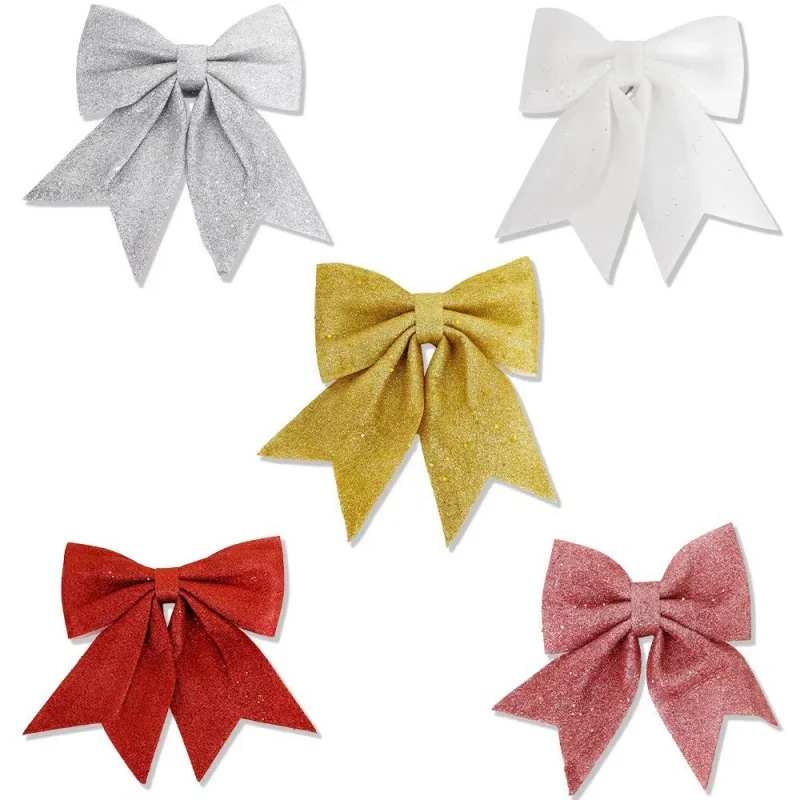 

1PC Christmas Bows Hanging Decorations Gold Silver Bowknot for Christmas Tree Glitter Ornaments Pendant Xmas Gift Decoration