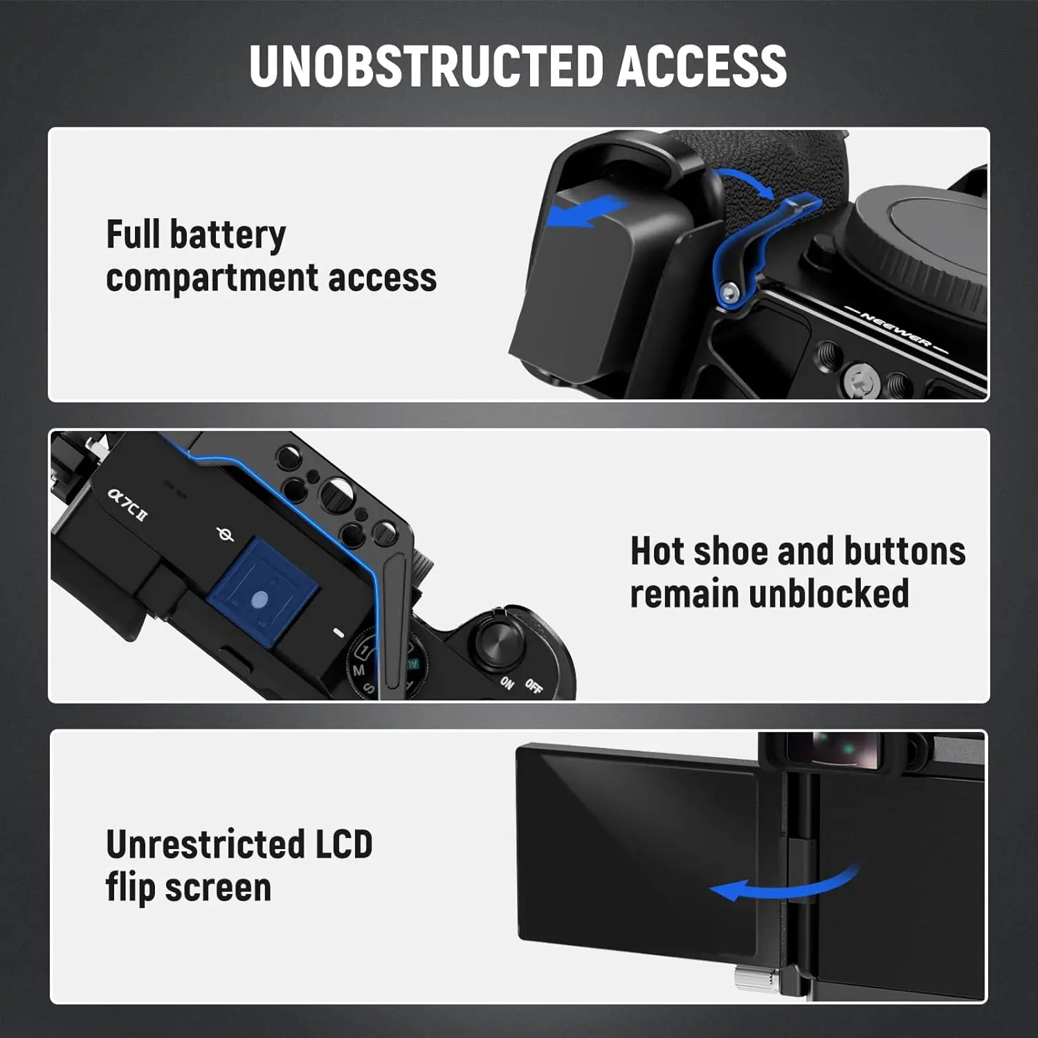 NEEWER A7C II A7CR camerakooi, aluminium videorus met QR-basis Arca-type antislip compatibel met Sony DJI RS Gimbal
