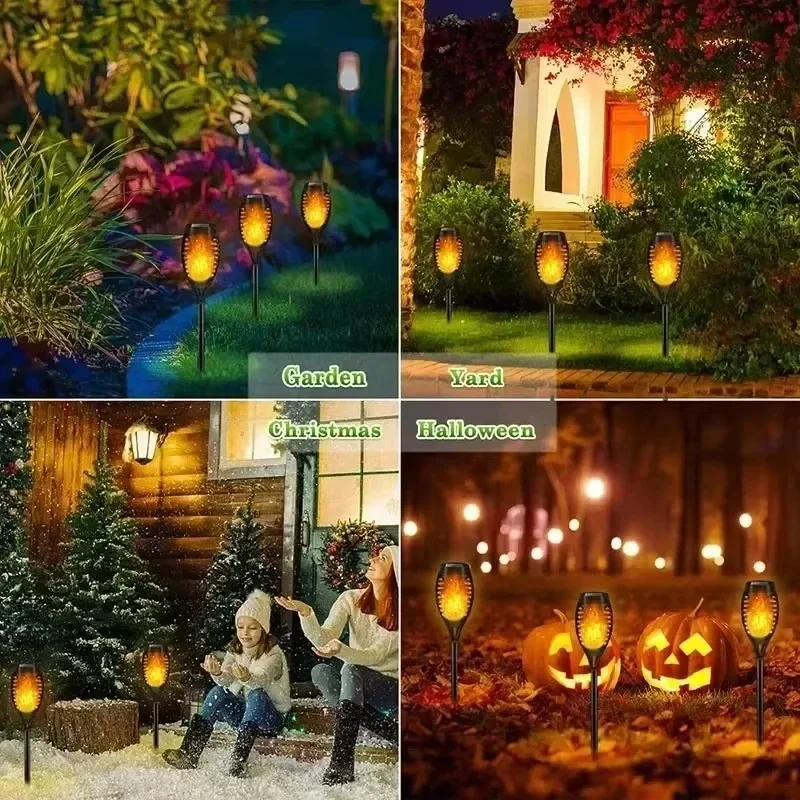 2PCS Solar Flame Lights Torch Flickering Light Waterproof Outdoor Garden Lawn Decor Tiki LED Path Yard Patio Floor Lamp