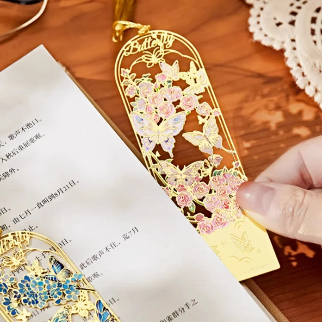 New Butterfly Oil Painting Metal Bookmarks Hollow Out Classical Cultural Creative Memorial Gifts Graduation Rewards for Students