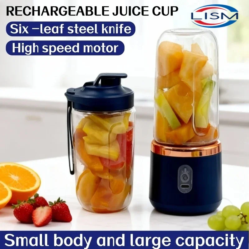 Licuadora Eléctrica Portátil de 400 ml, 2 Tazas, Mini Licuadora Multifuncional Inalámbrica para el Hogar, Recargable por USB, Vaso Mezclador Pequeño
