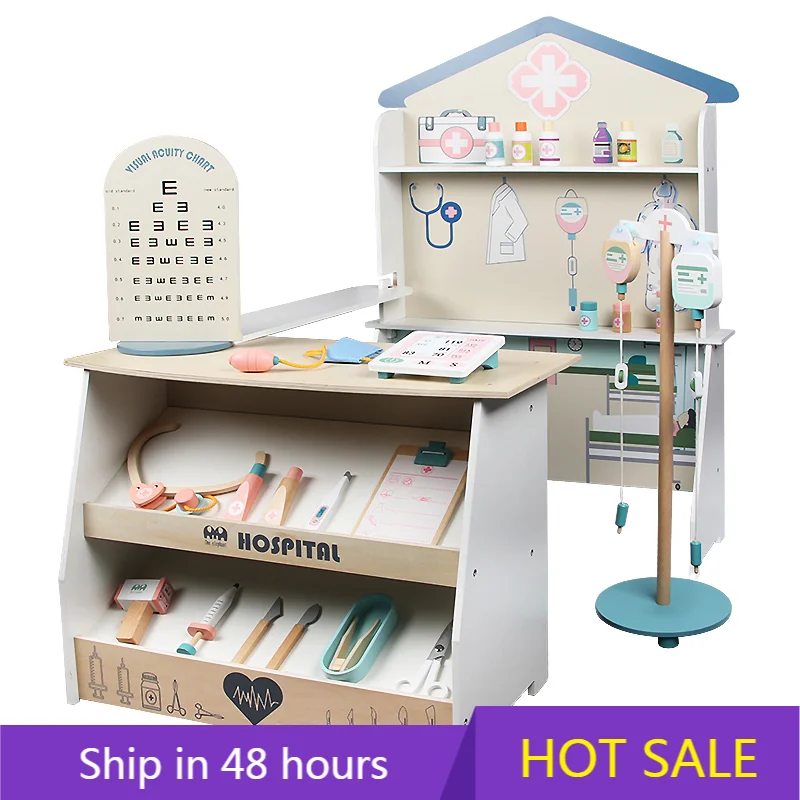 

POWER LEAPWooden Children's Pretend Combination Hospital Suit Doctor and Nurse Role-playing Toy Play House Wooden Toy