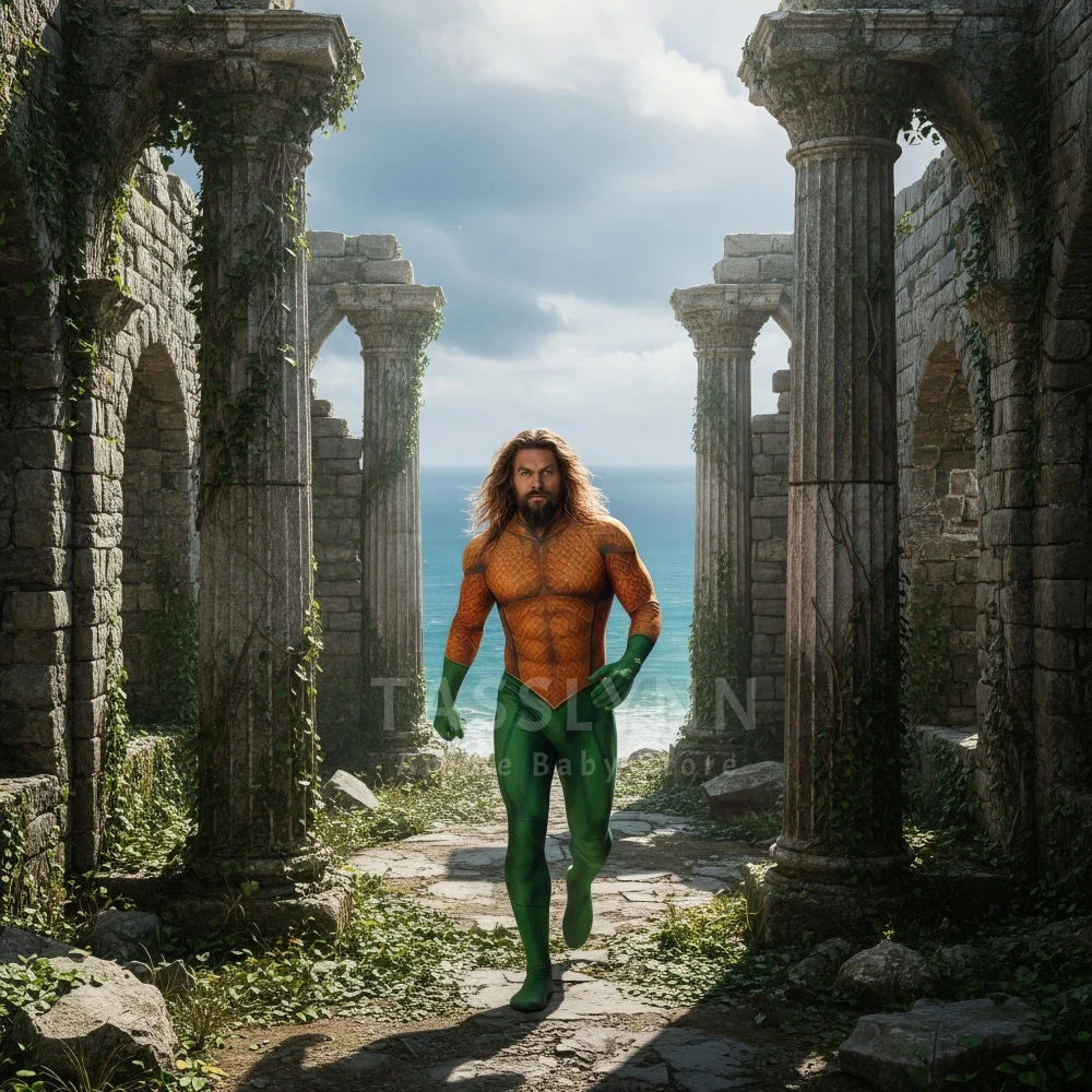 Arthur Curry Cosplay Zentai Bodysuit, Scale Muscle Print Jumpsuit  Foot Covers, Men Superhero Costume for Halloween Comic Con view 6