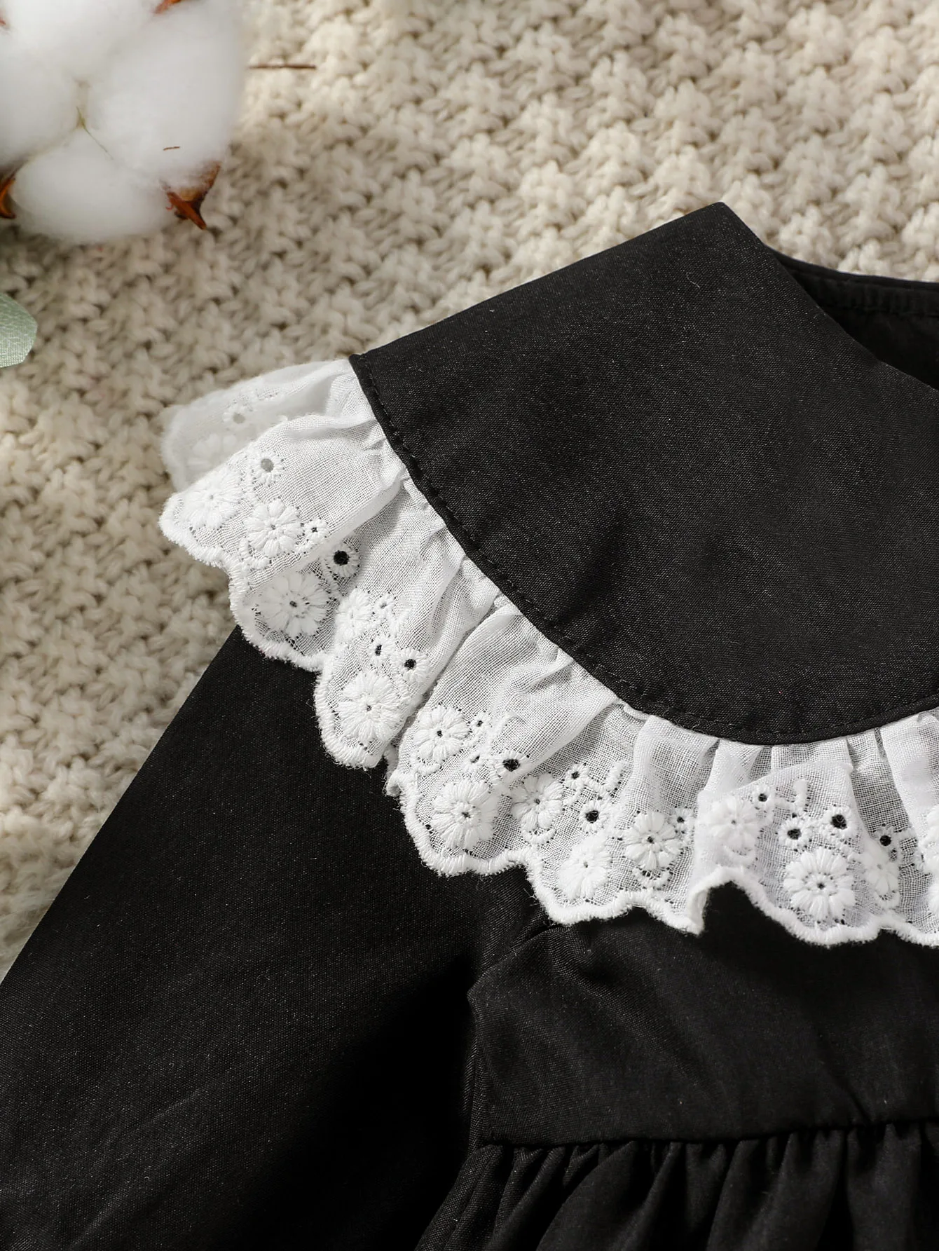 2024 Baby Gilrs Black Doll Collar With Lace For 6M-3Y Vintage European and American style Dress