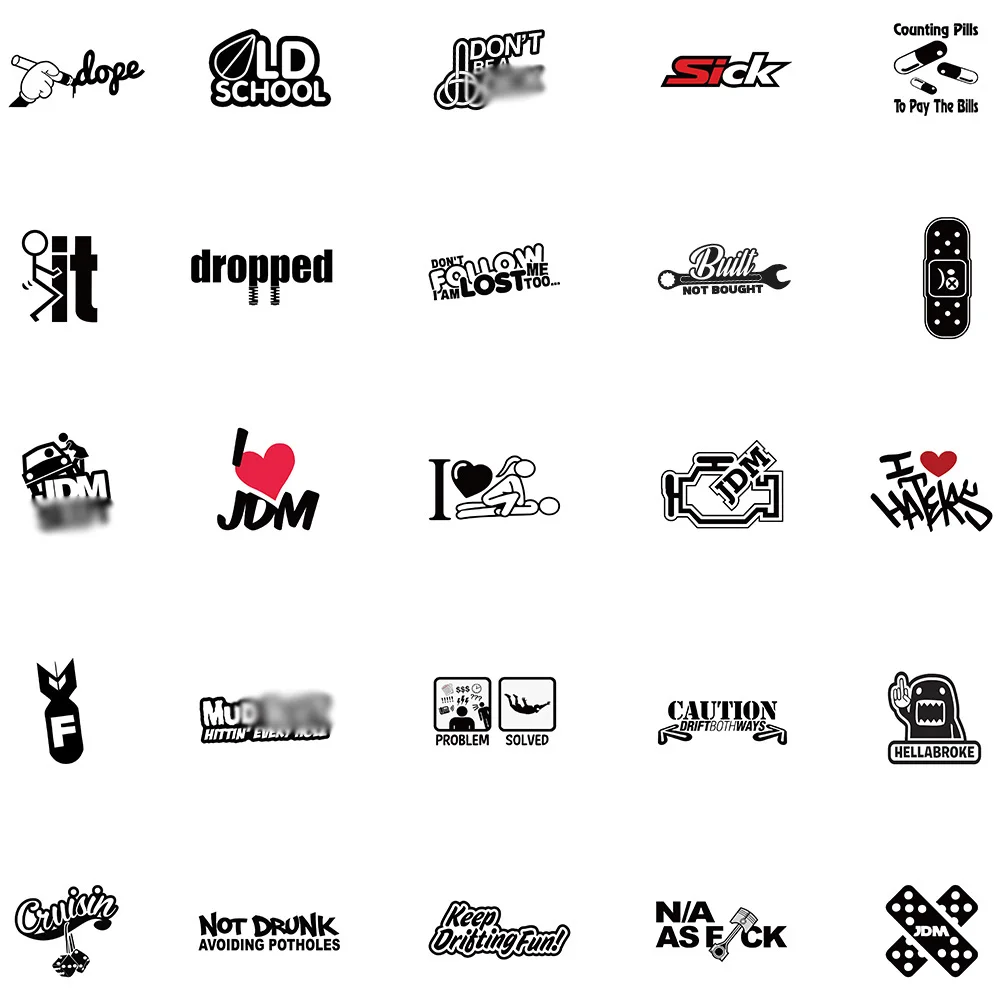 Autocollants waterproof pour modification de marque de voiture de course JDM, 50 pièces, stickers, cool, DIY, pour skateboard, moto, téléphone