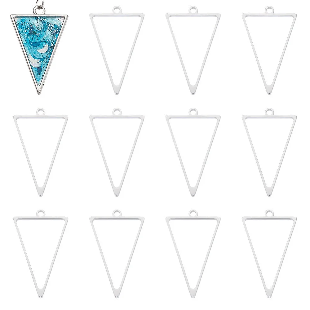 16Pcs Stainless Steel Triangle Open Back Bezel Pendants 37x23mm Frame Pendants Charm Epoxy Resin Geometric Tray Pressed