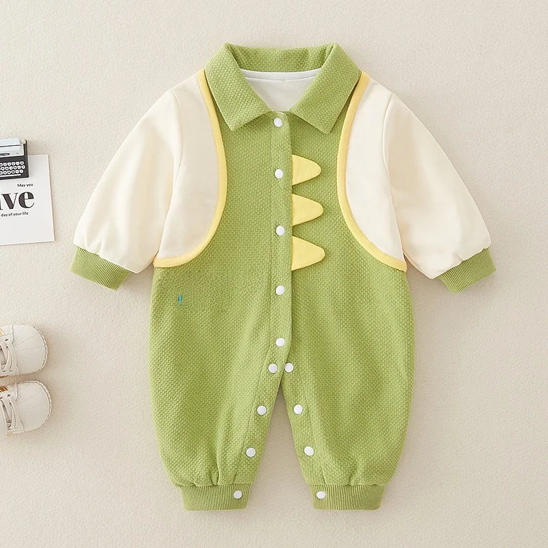 Roupa de bebê recém-nascido coleção outono longo sve macacão dupla camada puro algodão ao ar livre terno adere design dos desenhos animados na moda