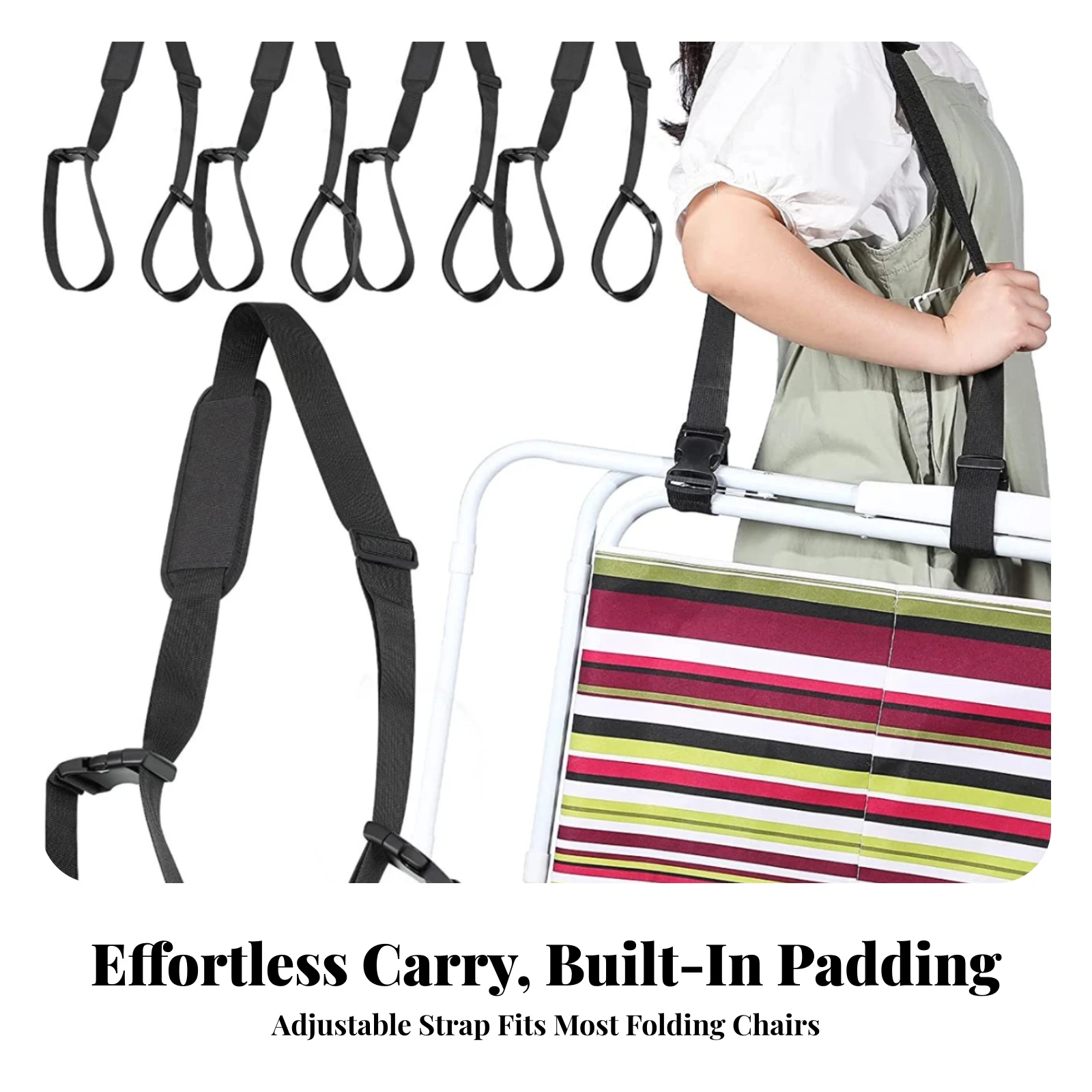 Beach Chair Carrying Strap Portable Folding Chair Shoulder Strap Adjustable Foldable for Beachgoers, Camping, Picnics
