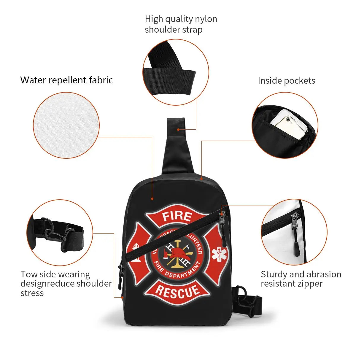 Fire Rescue Firefighter Crossbody Sling Backpack Men Custom Shoulder Chest Bag for Travel Hiking Daypack