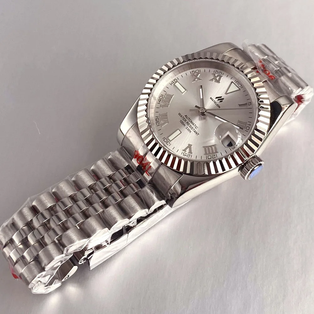 200 متر مقاوم للماء 36 مللي متر 39 مللي متر أمة الله الفضة الأزرق الرمادي الهاتفي الأرقام الرومانية الياقوت الزجاج NH35 الترفيه الغوص ساعة الرجال الصلب سوار #4