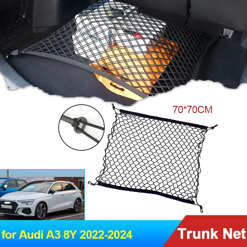 70x70 Auto for Audi A3 8Y 2022 2023 2024 Accessories Car Boot Trunk Cargo Net Elastic Storage Organizer Parts Dust-proof Vehicle