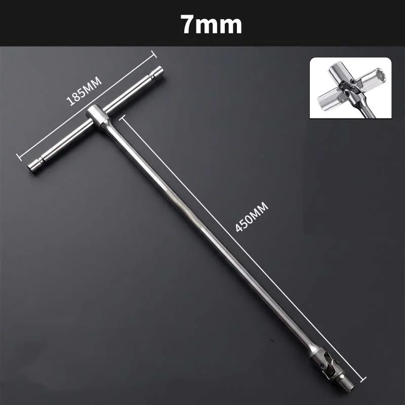 Silver Metal T Handle Socket Wrench 445mm x 185mm Size 6-14mm Compatibility for Vehicle and Appliance Servicing