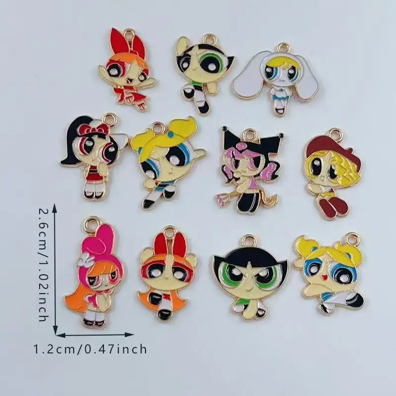 10pcs Alloy Oil-Dripping Cartoon Girl Pendant, DIY Jewelry Making Earrings Keychain Accessories view 6