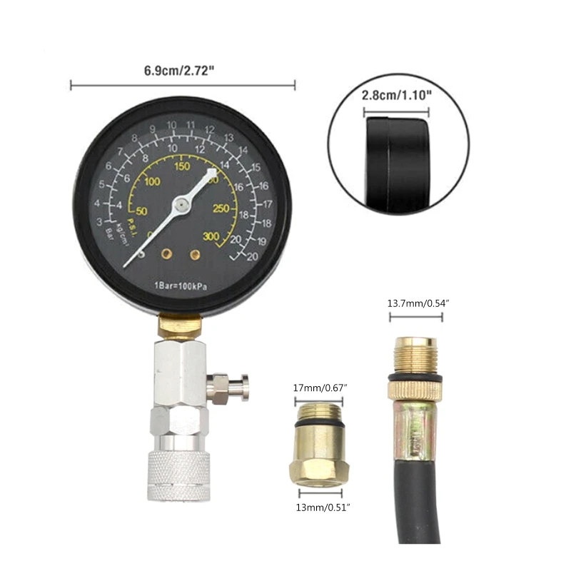 Petrol Engine Cylinder Compressor Gauge Meter Test Pressure Compression Tester