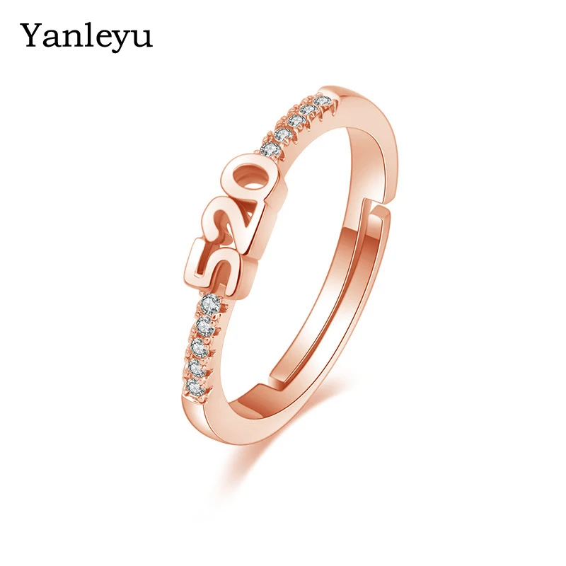 

Yanleyu New Fashion Crystal Number 520 Rings Rose Gold/Silver Color Wedding Ring for Women's Zircon Engagement Jewelry PR358