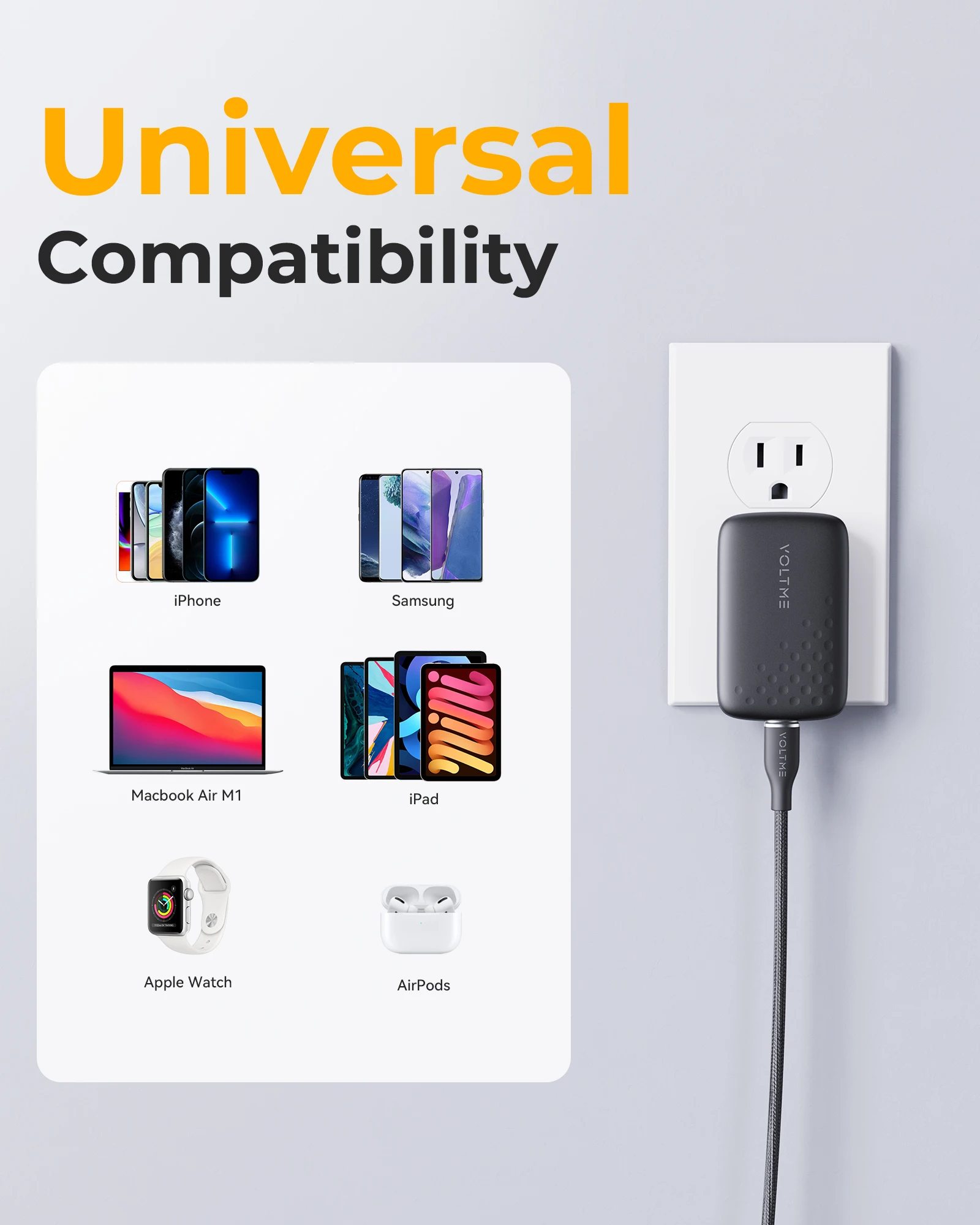 VOLTME Ultrathin PD 30W GaN Charger V-Dynamic Foldable USB C Fast Charge Chargers Type C For 13 14 Pro Max/Galaxy iPad Xiaomi