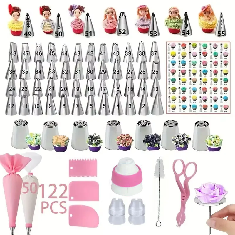122-Piece Pink Cake Decorating Kit-62 Piping Tips, Scrapers&Tools for Buttercream Flowers,Cakes&Cupcakes DIY Cupcakes Baking Set