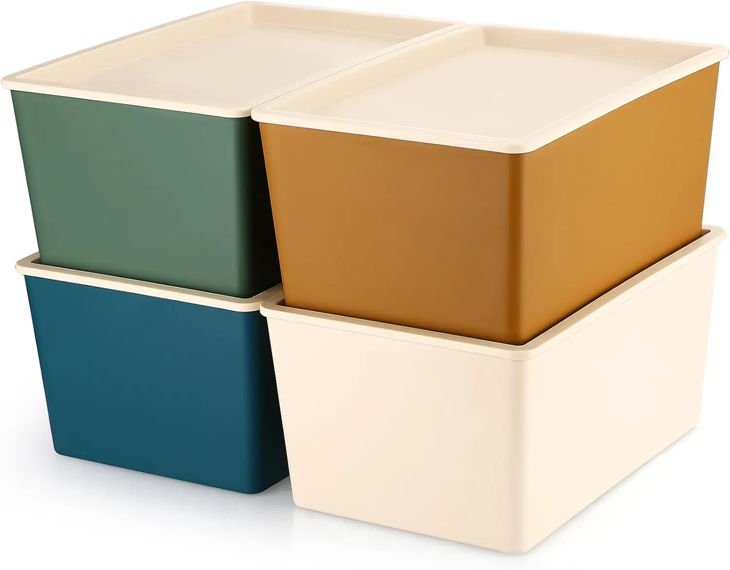 

4 Pcs Storage Bins with Lids Plastic Stackable Containers for Organizing Shelves Christmas Ornament Box Baskets(Mixed Color,S