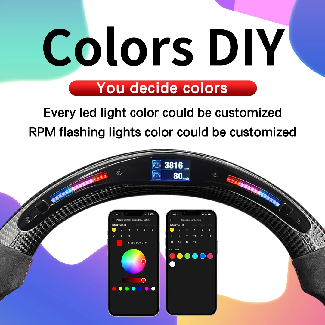 Galaxy Pro LED Kit Digital Display Steering Wheel Universal Customized Shift Indicator Lights with OBD2 Module Kit for All Car