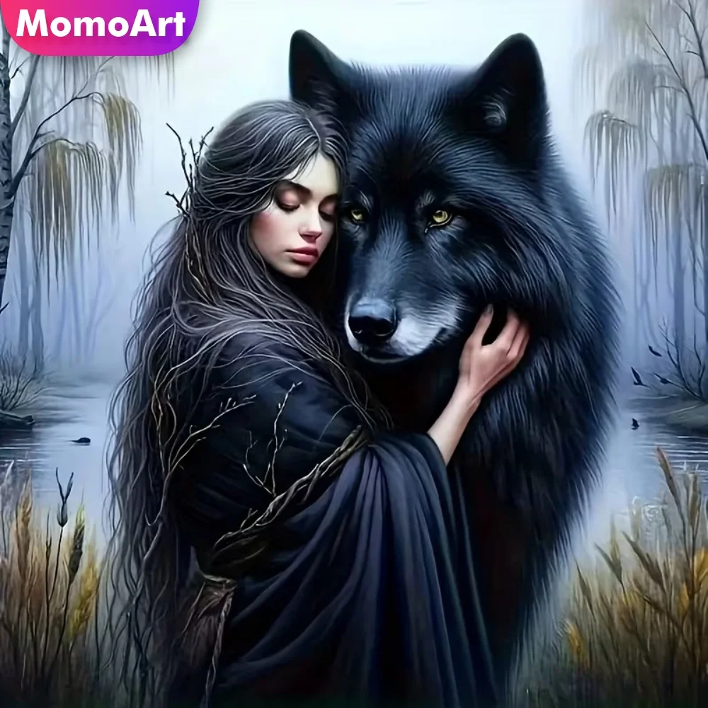 Momoart 5D Diamond Embroidery Woman Portrait Craft Kit Painting Dog Wolf DIY New Collection Diamond Mosaic Character Unique Gift