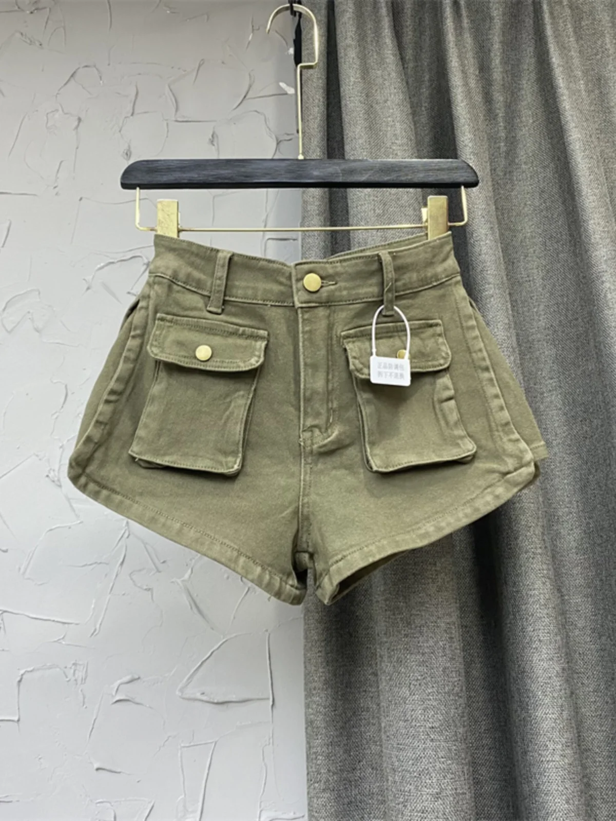 Short en denim cargo décontracté pour femme, poches solides, streetwear taille haute, pantalon basique, mince, vintage, vêtements de mode