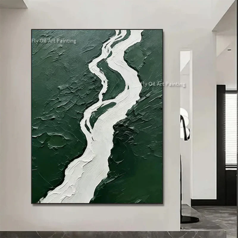 New Green White Abstract River Landscape Canvas Thick Wall Art Decor For Home Handpainted Blue Beige Seaside Oil Painting As Gif