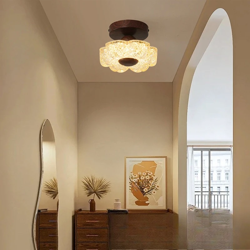 French Corridor LED Ceiling Lights American Retro Creative Flower Entrance Porch Balcony Eye Protection Ceiling Lamps