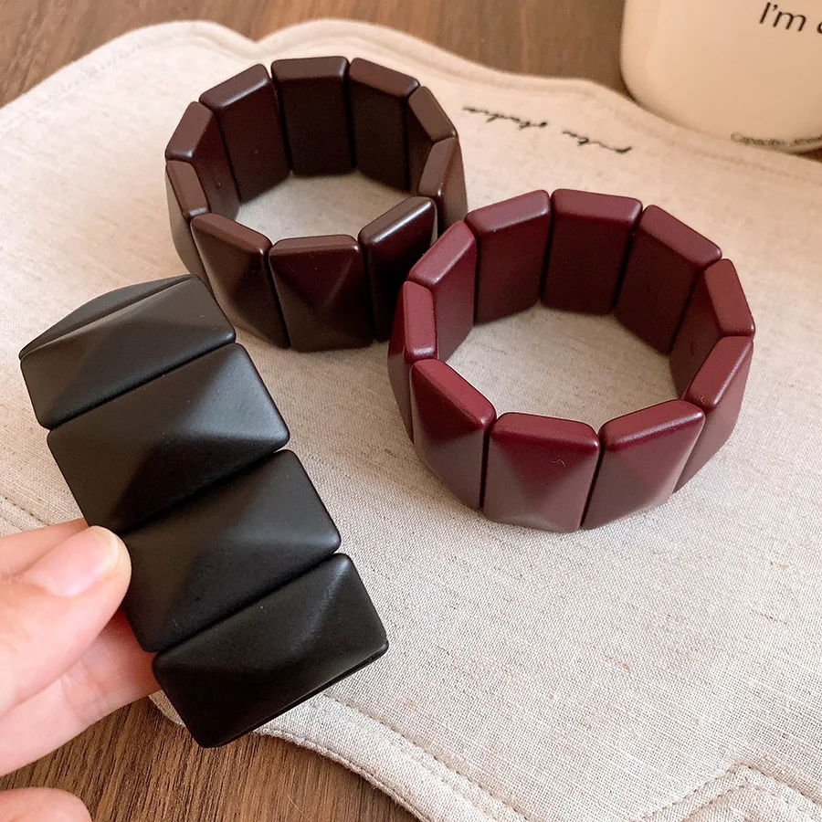 Vintage Solid Square Wide Acrylic Bangles for Women Charm Stretch Resin Cuff Bracelets Trendy Wristband Hyperbole Jewelry 2026 M