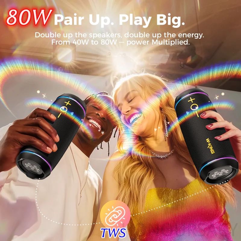 W-King D220 Subwoofer portatile impermeabile Festa in famiglia Alpinismo all'aperto Campeggio Altoparlante Bluetooth 40W Potenza Caixa De Som