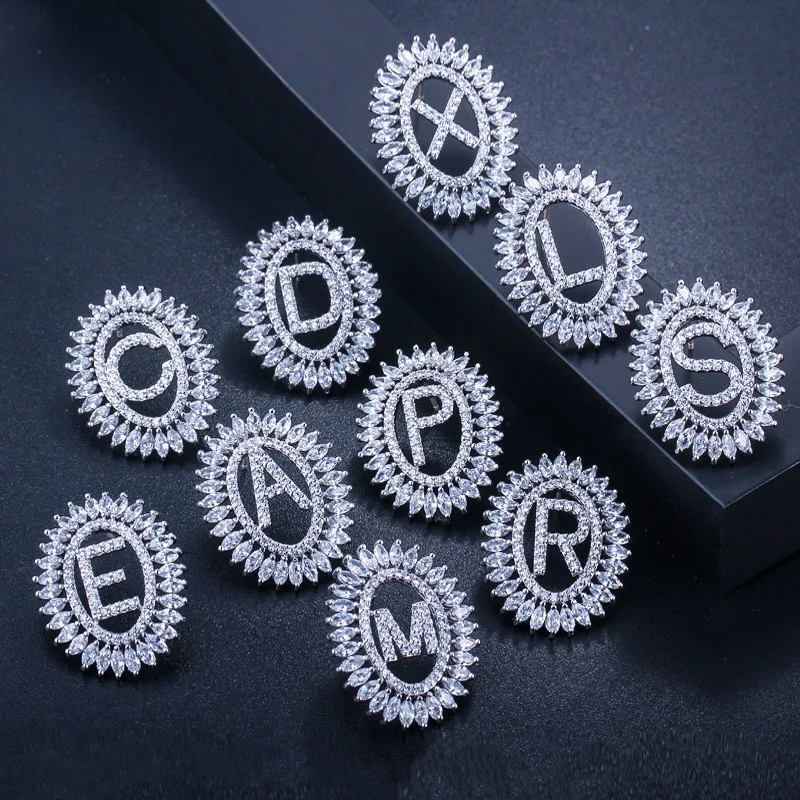 

Creative English alphabet earrings slightly inlaid zircon trendy and versatile S925 sterling silver needle earrings holiday gift