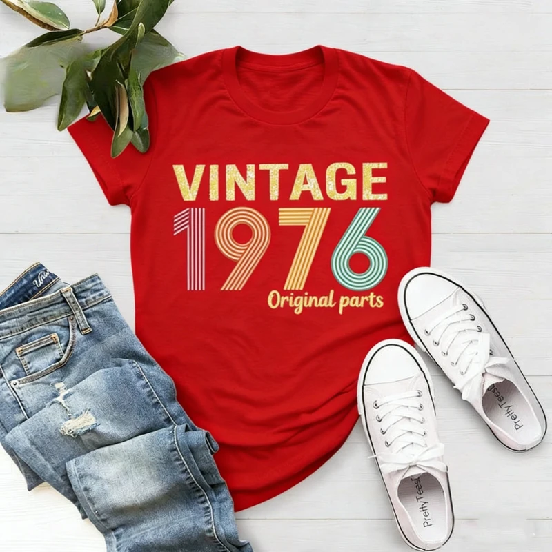 Оригинальная рубашка в стиле ретро 1976, винтажная рожденная для женщин, подарок на 49-й день рождения для унисекс, футболка с принтом, топы, универсальные футболки
