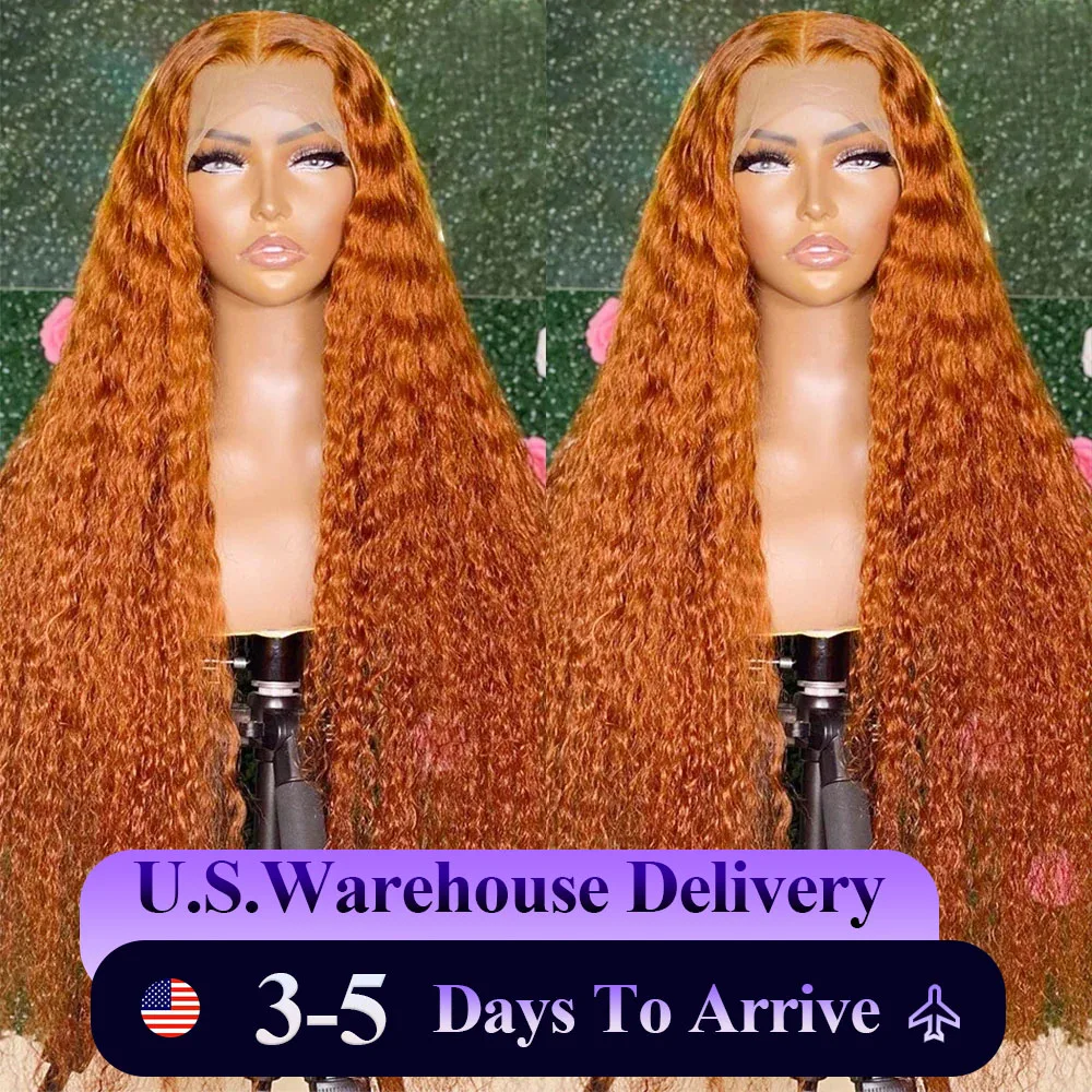 250 Density 13x6 350# Orange Ginger Glueless Deep Wave HD 13x4 Lace Front Wigs Human Hair Curly Lace Frontal Wigs For Women