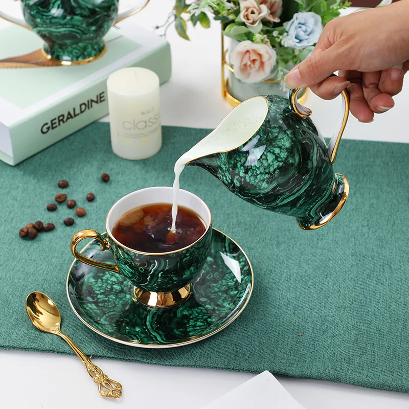 

Luxury Emerald Blackish Green Bone China Coffee Cup Set Porcelain Tea Pot Ceramic Mug Sugar Bowl Creamer Drinkware Coffeeware