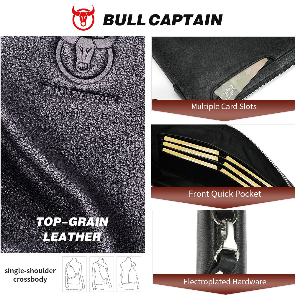 BULLCAPTAIN Fashion Business Clutch Bag Genuine Leather Envelope Bags Casual Travel Men's Wallet Cell Phone Pocket Card Holder