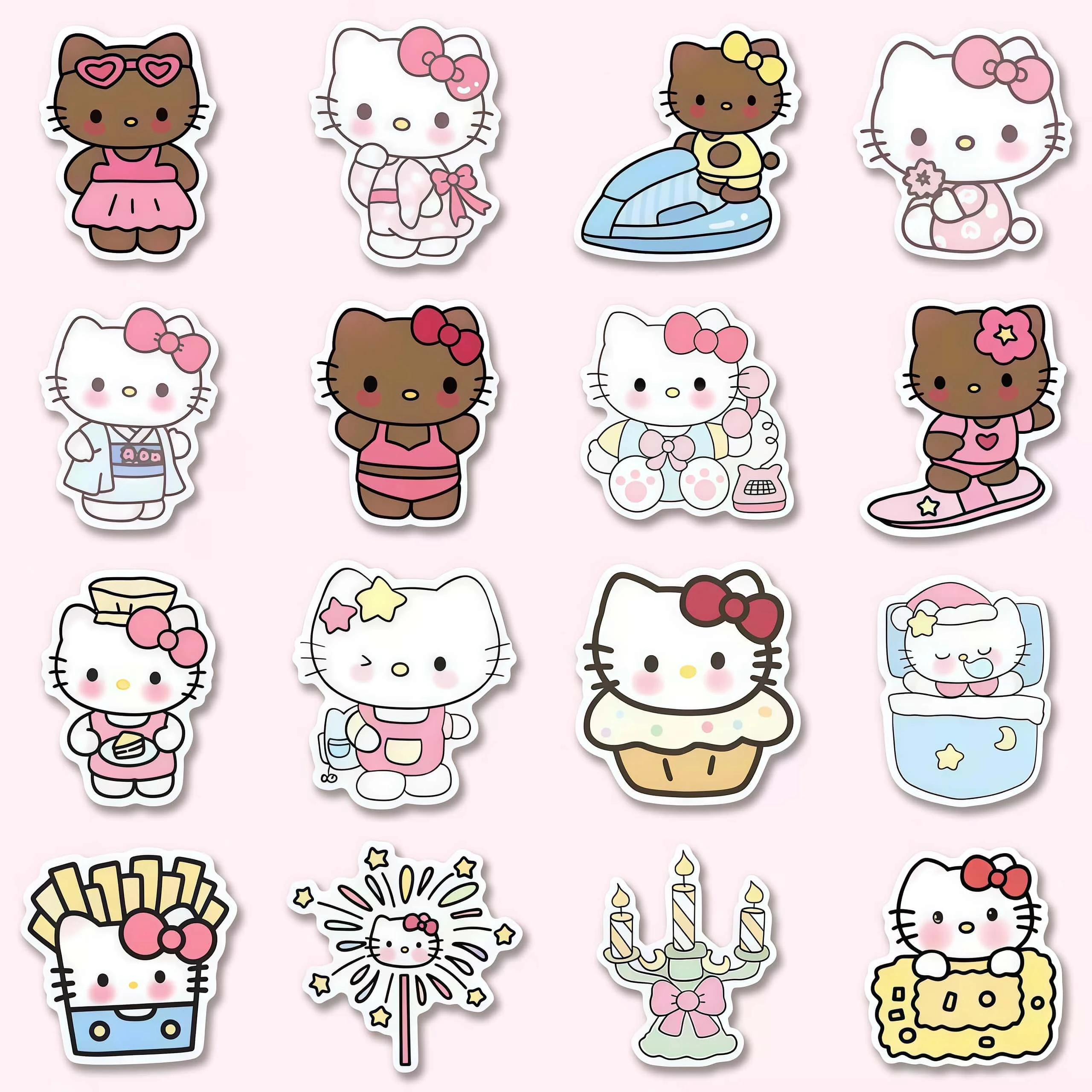100 قطعة من ملصقات Kawaii Hello Kitty، شارات كرتونية لطيفة لأجهزة الكمبيوتر المحمول وزجاجة المياه والمجلة والديكور اليدوي