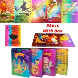 55Pcs Pokemon Colorful Gold Foil Card Pikachu Charizard Arceus Diamond Rainbow English French Spanish German VMAX GX VSTAR Cards