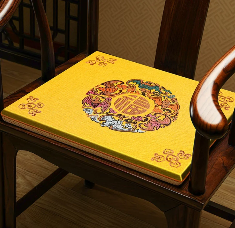 New Chinese‑style Embroidered Chair Cushion, Mahogany Sofa Seat Pad, Classical Anti-slip Armchair & Round‑back Chair Mat