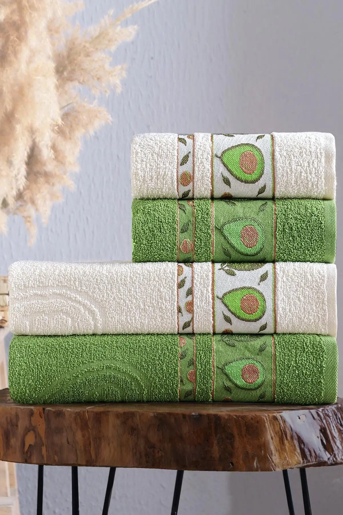 

100% Cotton White – Green Set of 4 Avocado Bath Towels Home Decoration Head And Body Towel