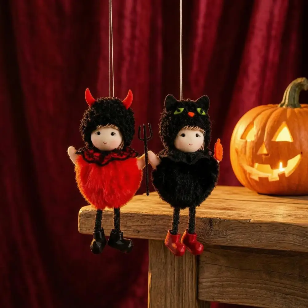 Halloween Door Hanging Decor Halloween Hanging Plush Witch Doll with Lanyard Furry Pom Pom Ball Ornament Cute for Doors