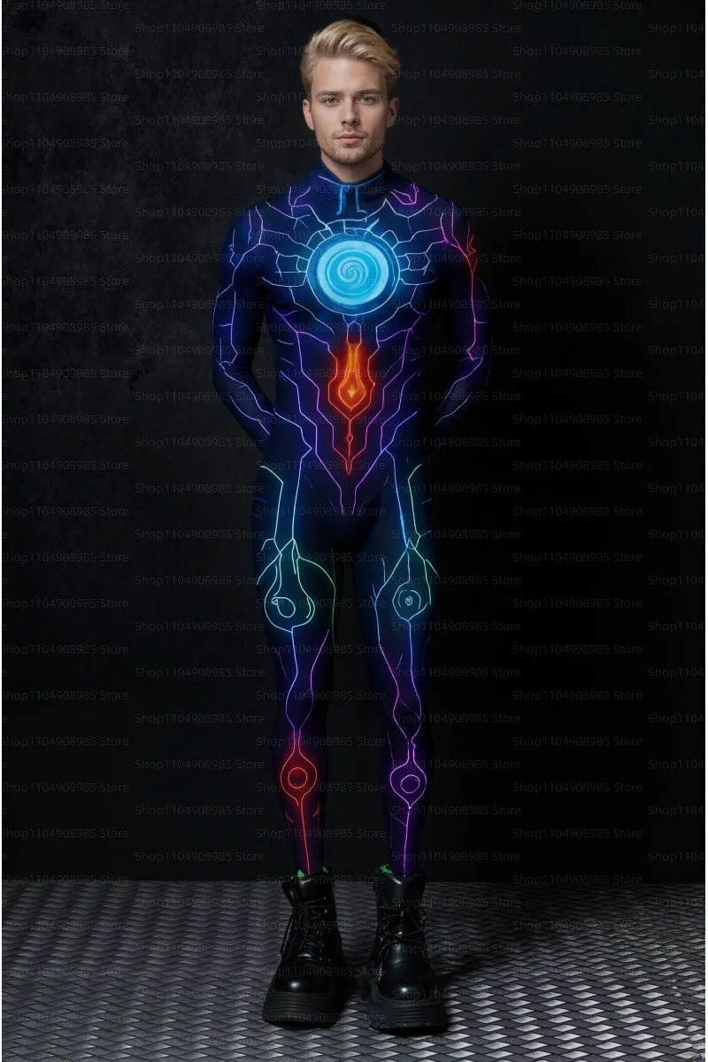 

Men's Neon Circuit Cosplay Bodysuit 3D Print for Stage Performances,Dance Parties and Themed Events Economic