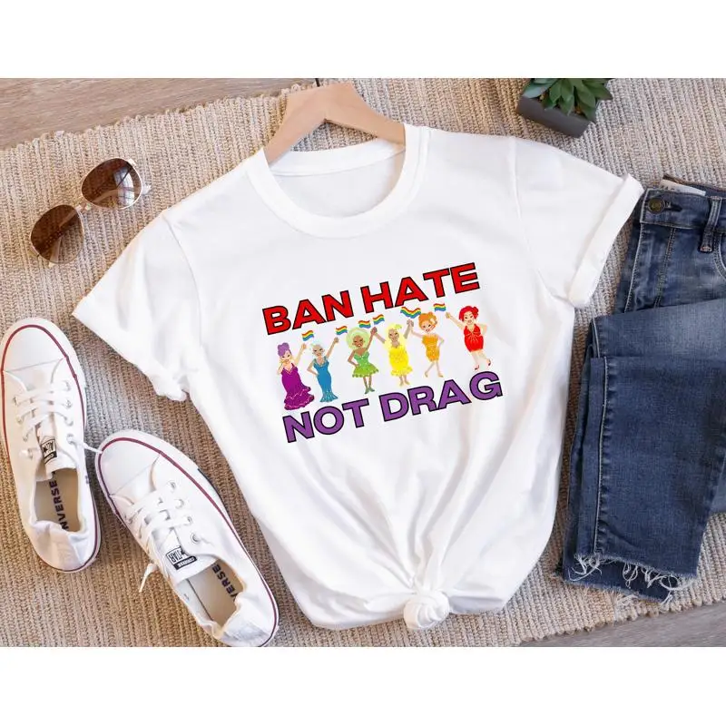 

Ban Hate Not Drag Support Queens Queen T Shirt Pride Month Ally Queer Art Lesbian Lgbtq