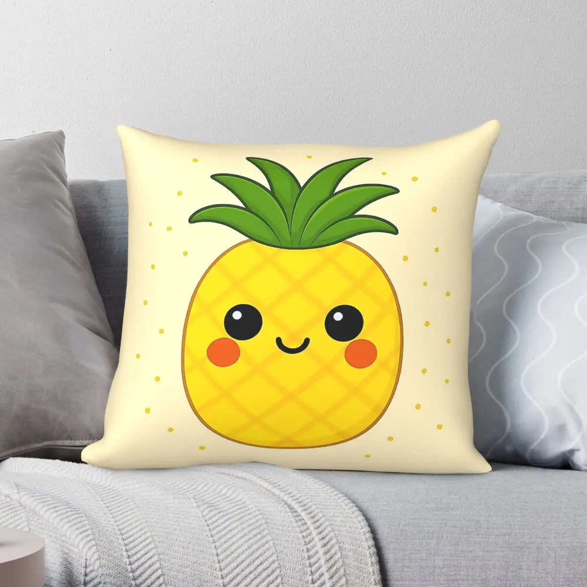 Kawaii Pineapple Light Beige Square Pillowcase Polyester Linen Velvet Pattern Zip Decorative Pillow Case Home Cushion Cover