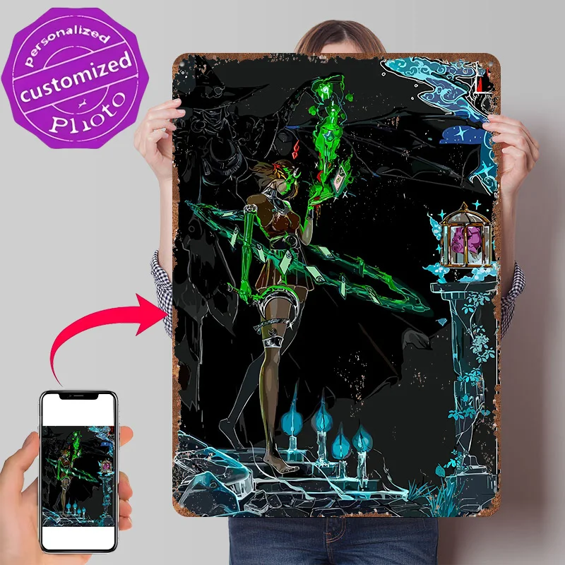Steampunk Witch With Green Magic Personalized 3D Textured Metal Poster Wall Art Tinplate Sign for Room Decorations Man Wand Deko