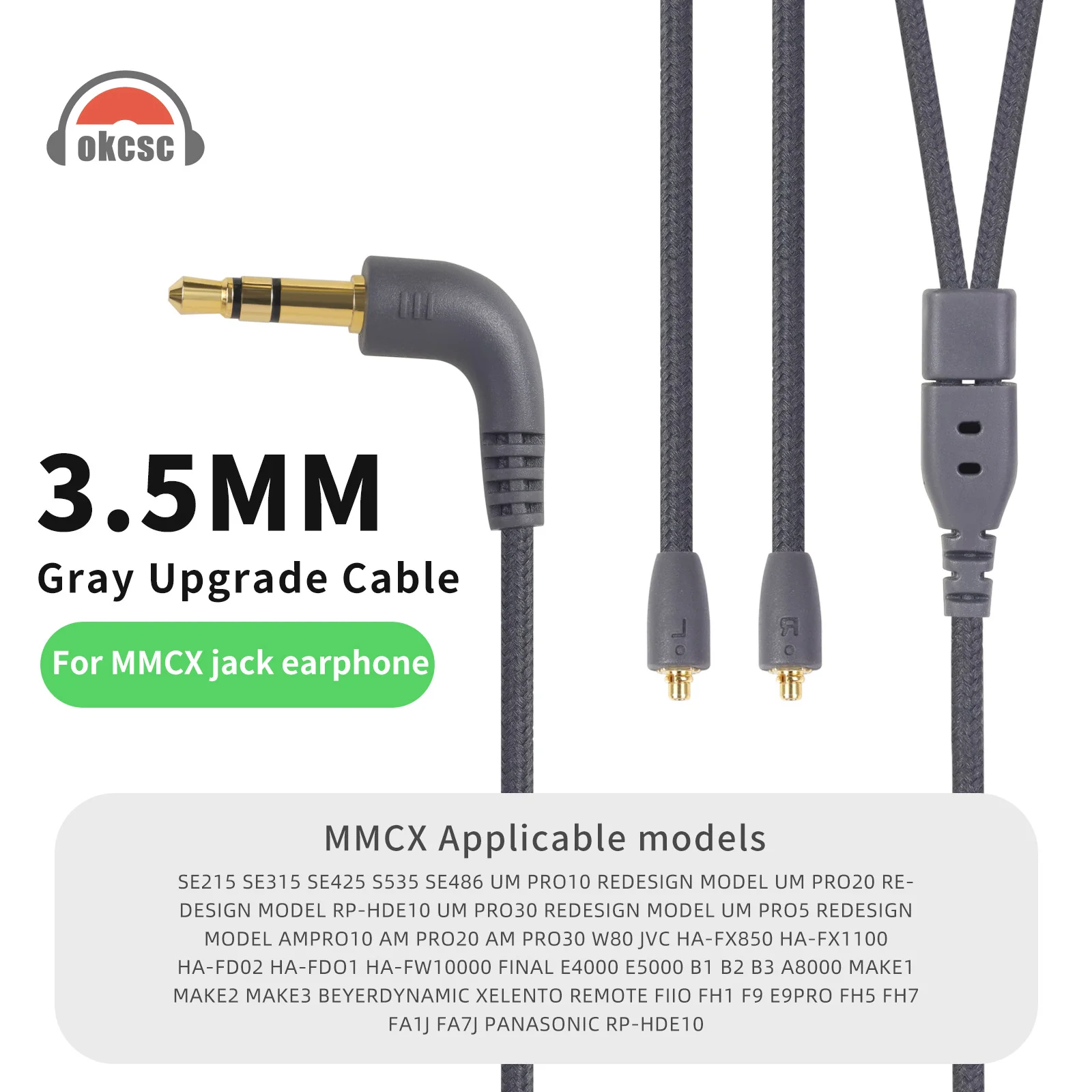 Cable de auriculares OKCSC MMCX para SHURE SE215 SE315 SE425 S535 SE486, Cable de auriculares de 72 núcleos, enchufe chapado en oro de cobre sin oxígeno