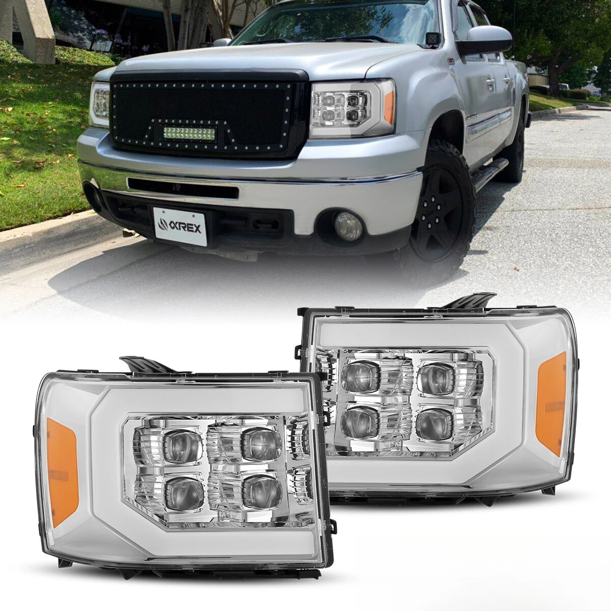 

For 2007-2013 GMC Sierra NOVA-Series LED Projector DRL Headlights Chrome