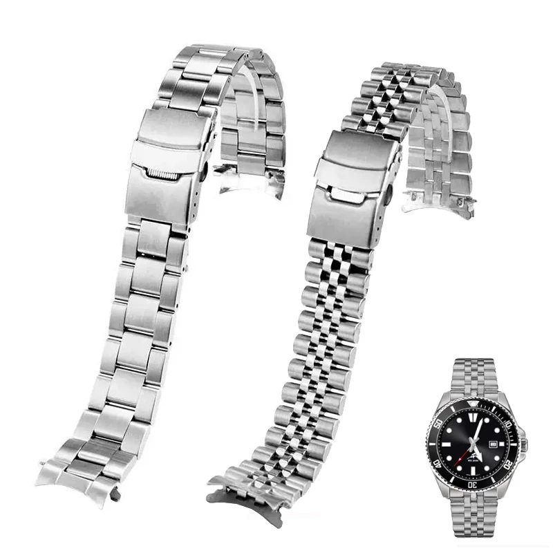 Edelstahl-Uhrenarmband für Casio Duro MDV-107-1A MDV-106 Uhrenarmband Marlin Ersatz-Taucharmband aus Metall mit gebogenem Ende, 22 mm
