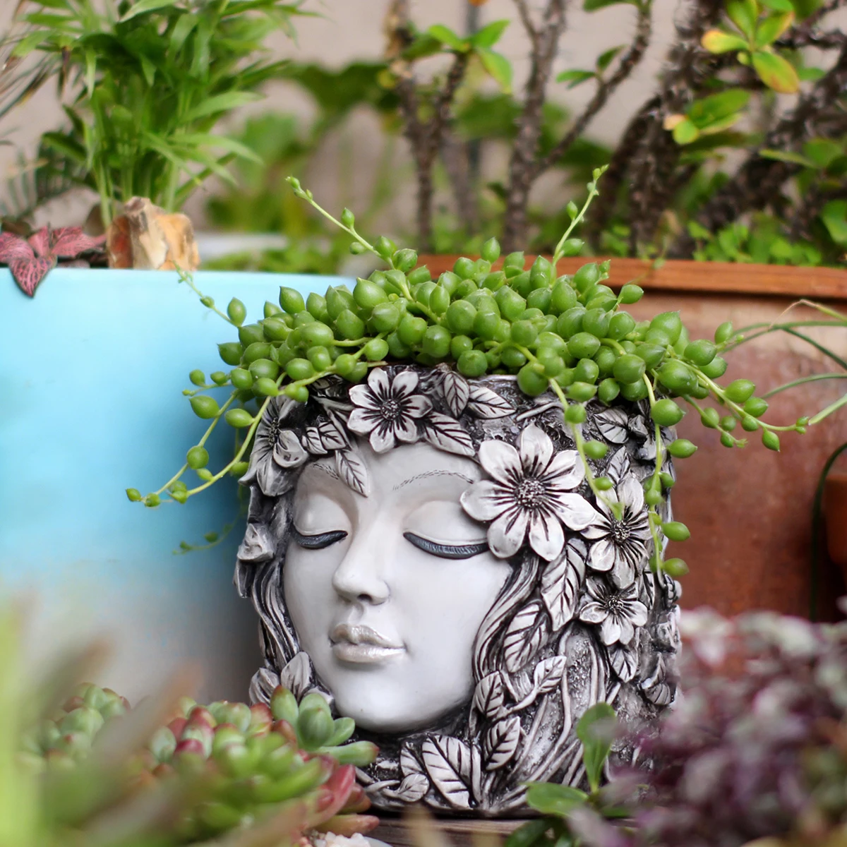 

Цветочный горшок в форме лица, цветочный горшок «Спящая красавица», креативный цветочный горшок-статуя для сада