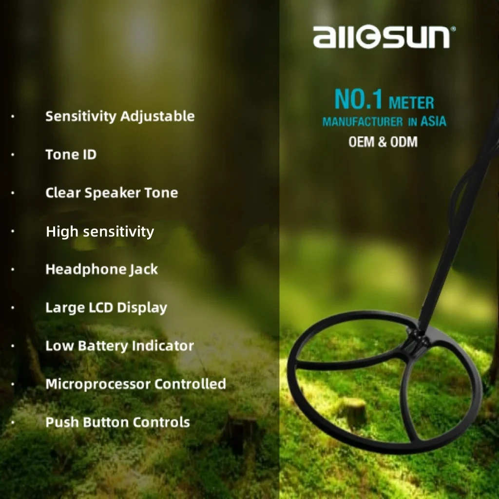 Allosun ar6 máquina detectora de ouro pulso induce alta sensibilidade detector de metais profundidade à prova dwaterproof água detector de metais bobina dupla