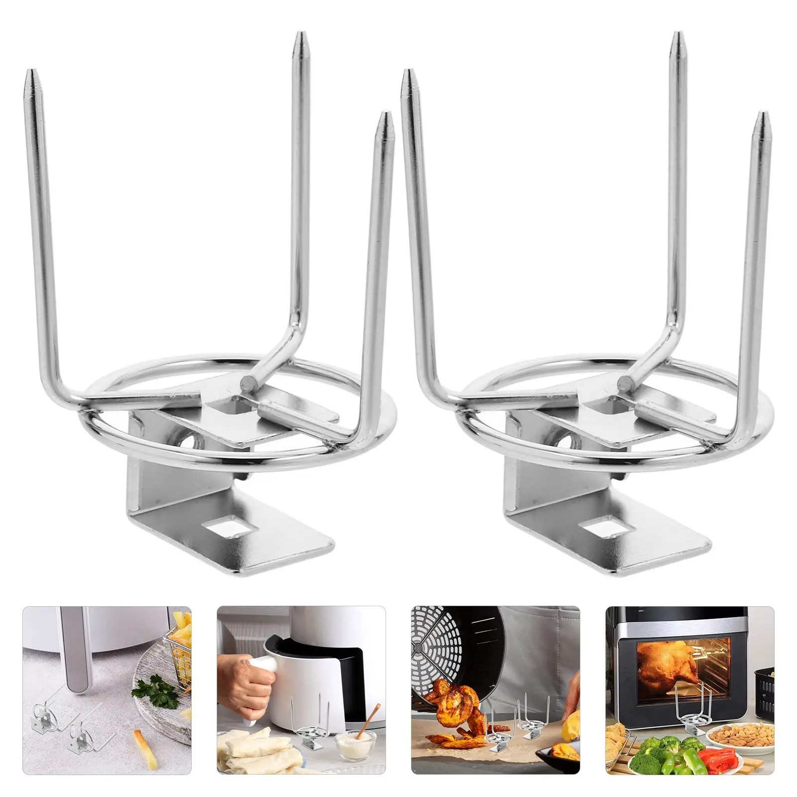 2 Stück Drehspießgabeln aus Edelstahl, kompatibel mit Luftfritteusen, Öfen, effizient, gleichmäßiges Kochen, Fleisch, Grillgabeln, Küche